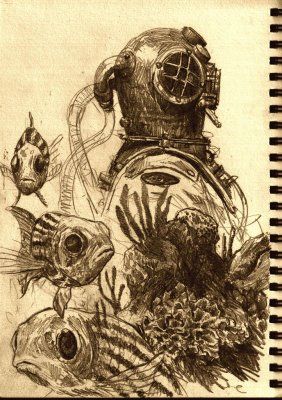 Deep sea diver for my sea leg Scooba Diver, Deep Sea Diver Tattoo, Scuba Diver Drawing, Saturation Diver, Scuba Diver Craft, Deep Sea Diver Art, Diver Art, Deep Sea Diver, Diving Helmet