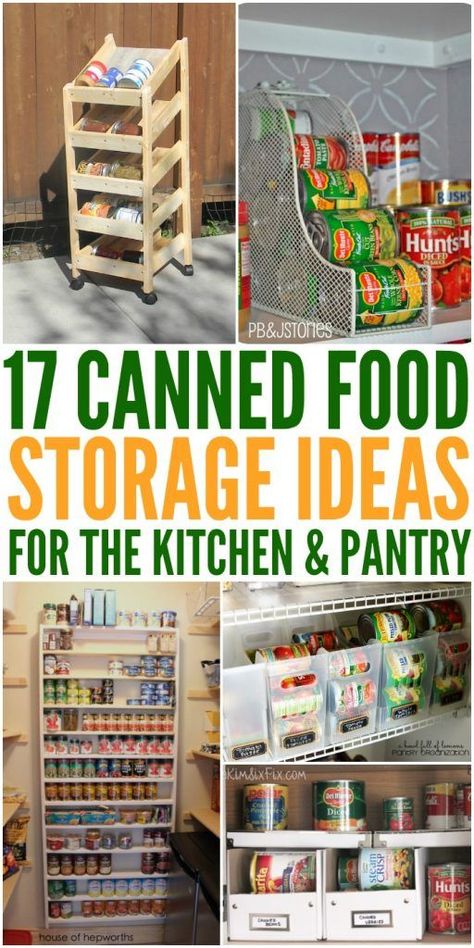 17 Canned Food Storage Ideas to Organize Your Pantry Canned Food Storage Ideas, Canned Good Storage, Food Storage Ideas, Diy Food Storage, Food Storage Cabinet, Diy Pantry Organization, Storage Hacks Diy, Kitchen And Pantry, Canned Food Storage