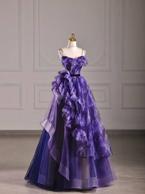 Beautiful Dresses Purple, Purple Gowns, Gowns Dresses Elegant, A Line Evening Dress, Spaghetti Strap Prom Dress, Purple Prom Dress, Fashion Gowns, Prom Dress Inspiration, Long Prom Dress