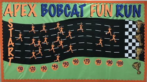 Fun Run Bulletin Board Ideas, Fun Run Bulletin Board, School Walkathon Ideas, Workplace Games, Apex Fun Run, Pta Bulletin Board Ideas, Jog A Thon, Pta Bulletin Boards, Pe Classroom