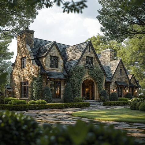 German Tudor Style Homes, Modern Victorian Homes, Sky Window, Limestone House, Stone Homes, Paint Color Ideas, Cottage Exterior, Exterior Paint Color, Tudor House