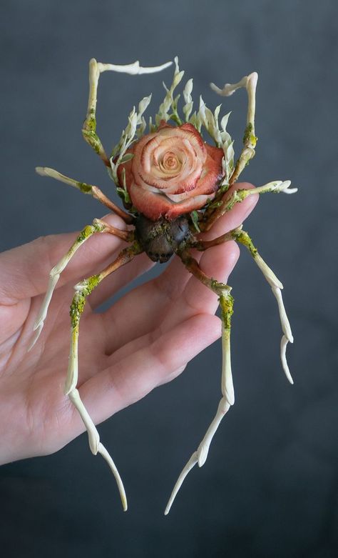 Handmade spider sculpture with a rose made of air clay. It`s handmade OOAK Fantasy sculpture. Flower Spider, Insect Sculpture, Spider Sculpture, Fantasy Sculpture, Air Clay, Sculpture Garden, Garden Art Diy, Art Sculptures, 판타지 아트