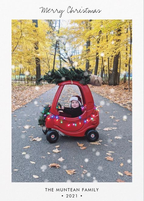 Toy Car Christmas Tree Photo, Lil Tykes Car Christmas, Red Car Christmas Tree, Christmas Truck Family Pictures, Painting Little Tikes Car, Little Tykes Car Christmas Tree, Painted Little Tikes Car, Little Tykes Christmas Truck, Crazy Coupe Car Christmas