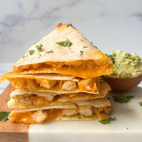 Frozen Quesadillas, Quesadilla Recipes Chicken, Air Fryer Quesadilla, Chicken Appetizers Easy, Avocado Yogurt Dip, Avocado Yogurt, Panini Recipes Chicken, Quesadilla Recipes Easy, Chicken Quesadilla Recipe