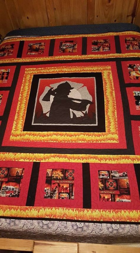 Firefighter Quilts, Firefighter Quilt, Fireman Quilt, Rustic Wooden American Flag, Beginner Quilting Projects, Beginner Quilting, Firefighter Art, Firefighter Baby, Firefighter Paramedic