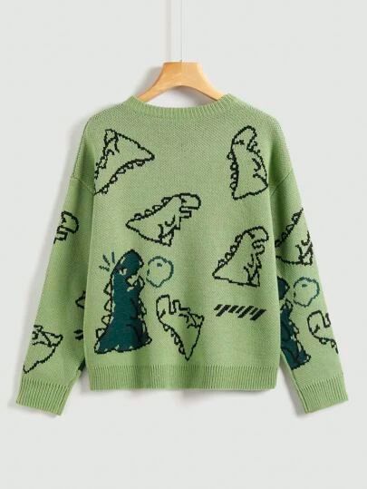 Shop Women's Sweaters | Knits & Knitwear | SHEIN USA Kawaii Streetwear, Dinosaur Patterns, Streetwear Girl, Womens Knit Sweater, Preppy Sweater, Y2k Sweater, Cartoon Dinosaur, Oversized Knitted Sweaters, Oversized Pullover