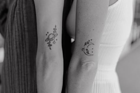 Taylor Swift Tattoo | Bestfriend Tattoo | Arm Tattoo | Moon Tattoo | Saturn Tattoo | Little Tattoos | Space Tattoo Moon Tattoo Taylor Swift, Matching Saturn Tattoo, Taylor Swift Tattoos For Friends, Edgy Moon Tattoo, Saturn And The Moon Tattoo, Taylor Swift Tattoo Ideas Small Moon And Saturn, Taylor Swift Tattoos Best Friends, Space Moon Tattoo, Moon And Saturn Tattoo Minimalist