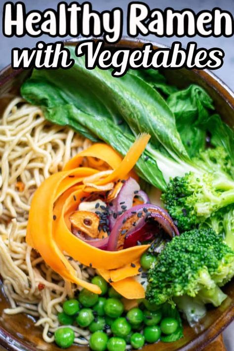 Healthy Ramen with Vegetables Pin Pescatarian Ramen Recipes, Quick And Easy Soups, Healthy Ramen, Asian Noodle Recipes, Quick And Easy Soup, Vegan Ramen, Plant Based Diet Recipes, Best Seafood Recipes, Yummy Pasta Recipes