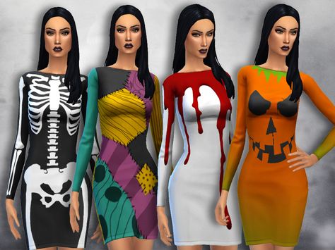 Sentate's Mortem Dress Halloween Costumes Sims 4 Cc, Sims 4 Cc Halloween, Sims Halloween, Sims 4 Halloween, Sally Costume, Sims 4 Anime, Black Halloween Dress, Sims 4 Dresses, Sims4 Clothes