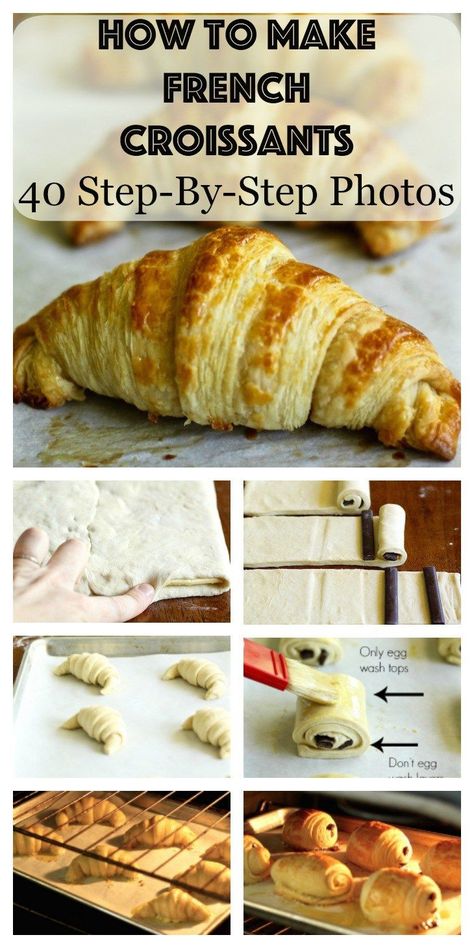 Learn how to make the most unbelievable and authentic French croissants and chocolate croissants from scratch with over 40 step-by-step photos! French Croissant Recipe, French Croissants, Croissants Recipe, Chocolate Croissants, French Croissant, Homemade Croissants, French Baking, Croissant Recipe, Chocolate Croissant