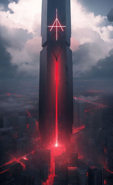 Cyberpunk Building Design, Red Space Aesthetic, Sci Fi City Concept Art, Futuristic City Concept Art, Monolithic Architecture, Cyberpunk Architecture, Red Neon Lights, Cyberpunk House, Cyberpunk Building