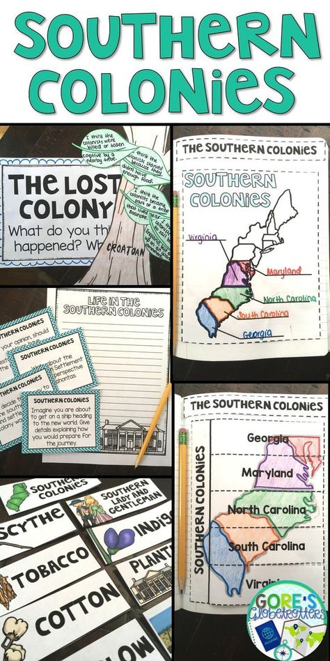 These engaging activities will help your students study the Southern Colonies from U.S. history. This resource includes an interactive notebook, vocabulary word wall cards, writing activities, study guide, and test. It is perfect for your upper elementary 3rd grade, 4th grade, or 5th grade classroom. Click through to learn more about this interactive notebook and grab your own! #history #socialstudies #interactivenotebook #upperelementary #3rdgrade #4thgrade #5thgrade Early Us History Activities, Southern Colonies Project, 13 Colonies Projects, 13 Colonies Activities, Southern Colonies, Notebook Study, History Homeschool, Social Studies Lesson Plans, Funny Art History