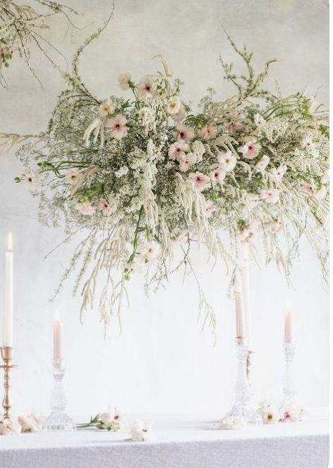 Floral Clouds, Hanging Flowers Wedding, Hanging Flower Arrangements, Flower Cloud, Hanging Centerpiece, Hanging Installation, Hanging Clouds, Flowers And Greenery, Cotswolds Wedding