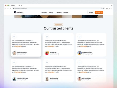 UnifiedUI — Testimonial Sections by UnifiedUI for Seative Digital on Dribbble Testimonials Ui Design, Client Testimonials Design, Testimonial Design Layout, Testimonial Design, Saas Website, Website Ui Design, Figma Design, Escape The Ordinary, Ui Design Website