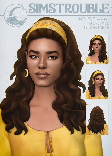 DARLENE by simstrouble | simstrouble on Patreon The Sims 4 Pack, Sims 4 Curly Hair, Ts4 Hair, Mod Hair, Cc Hair, Pelo Sims, Sims 4 Cc Folder, Sims 4 Gameplay, Hippie Hair