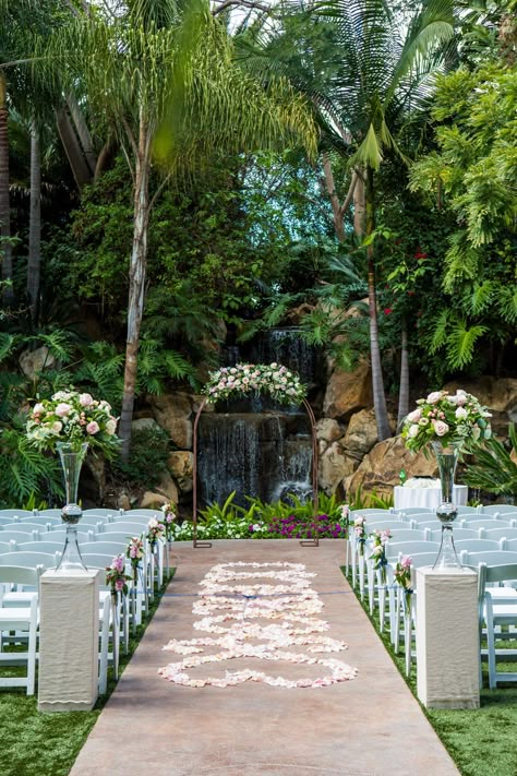 Grand Traditions Estate Waterfall Ceremony decor Wedding Venues Waterfall, Waterfall Venue Wedding, Bali Waterfall Wedding, Waterfall Wedding Decor, Waterfall Wedding Ceremony, Waterfalls Wedding, Pond Wedding Ceremony, Wedding Venue Layout, Grand Tradition Estate Wedding