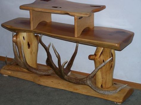 log tv stand Rustic Cottage Tv Stand, Burnt Wood Tv Stand, Homemade Tv Stand Wood Rustic, Wood Log Tv Stand, Twig Furniture Rustic Artistry, Driftwood Furniture, Rustic Wood Furniture, Live Edge Furniture, Wood Logs