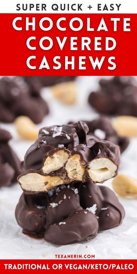 Chocolate Covered Cashews - Texanerin Baking Chocolate Covered Cashews Homemade, Chocolate Covered Cashews, Cashew Clusters, Health Dessert Recipes, Magnolia Recipes, Chocolate Cashew, Chocolate Covered Nuts, Cashew Recipes, Chocolate Covered Raisins