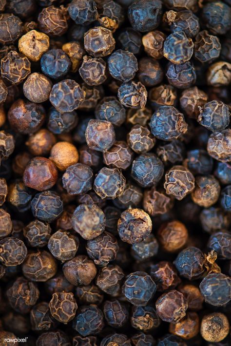 Closeup of black pepper texture | free image by rawpixel.com Spice Image, Black Pepper Essential Oil, Dried Chili Peppers, Black Pepper Oil, Cooking Herbs, What Is Health, Asian Spices, Sweet Bell Peppers, Condiment Recipes