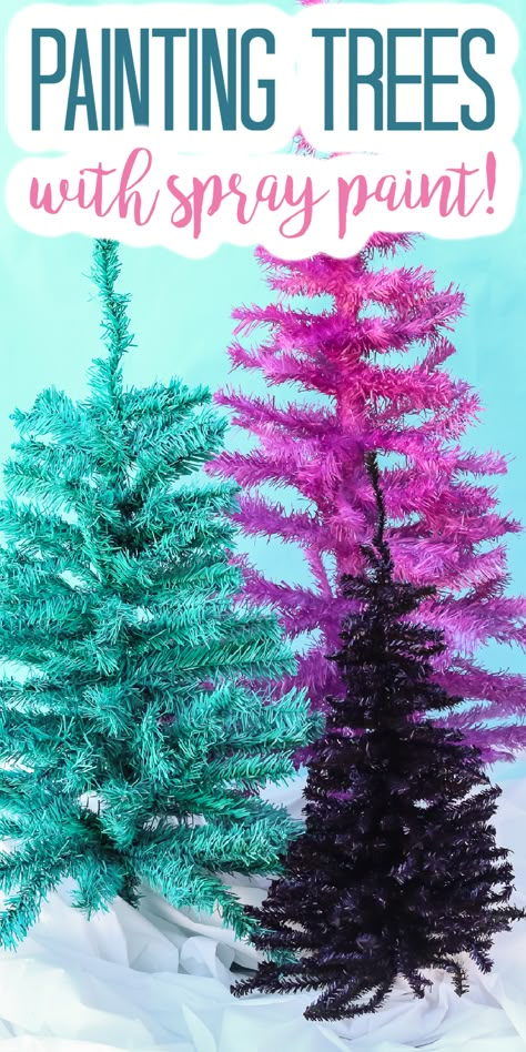 Did you know that you can paint Christmas trees? Take any artificial tree and turn it into something amazing with a bit of spray paint! #christmas #christmascrafts #christmastrees Spray Paint Artificial Christmas Tree, Christmas Tree Spray, 2023 Festival, Paint Christmas, Grinch Trees, Fake Christmas Trees, Faux Christmas Trees, Painting Trees, Diy Spray Paint