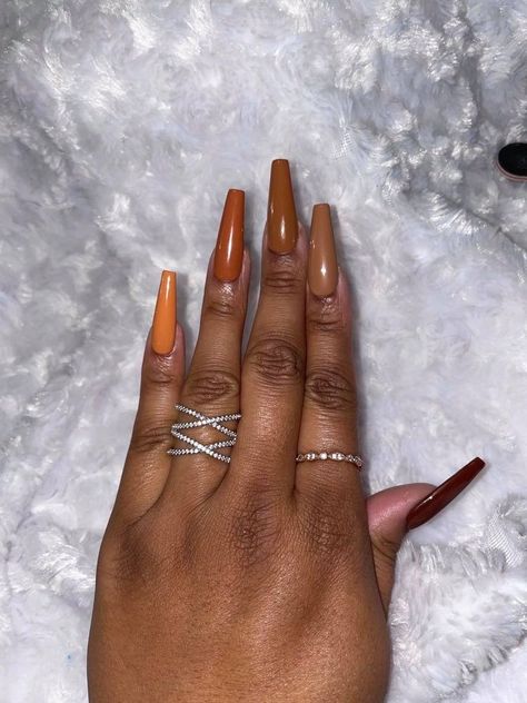 Orange And Brown Nails, Monochromatic Nails, Medium Coffin, Short Coffin, Nude Nail Designs, Nail Prep, Simple Gel Nails, Nail Sets, Pretty Nail Art