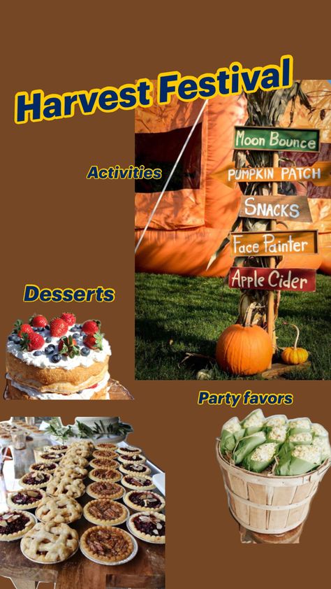 Harvest festival Apple Cider Desserts, Moon Bounce, Harvest Festival Ideas, Festival Ideas, Harvest Festival, Party Desserts, Pumpkin Patch, Apple Cider, Party Themes