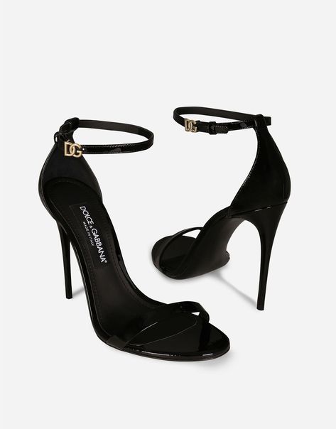 Patent leather sandals Luxury Brand Heels, Designer Heels Aesthetic, Dark Heels, Iconic Heels, Luxurious Heels, Dolce And Gabbana Heels, Black Heels Sandals, Expensive Heels, Elegant Shoes Heels