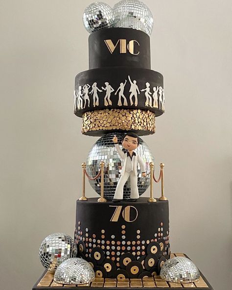 70s Theme Party Ideas 70th Birthday, 70s Birthday Cake Ideas, 70s Disco Cake, 70th Birthday Cake Ideas, 70s Birthday, Music Themed Cakes, Disco Cake, Disco Birthday Party, 70th Birthday Cake