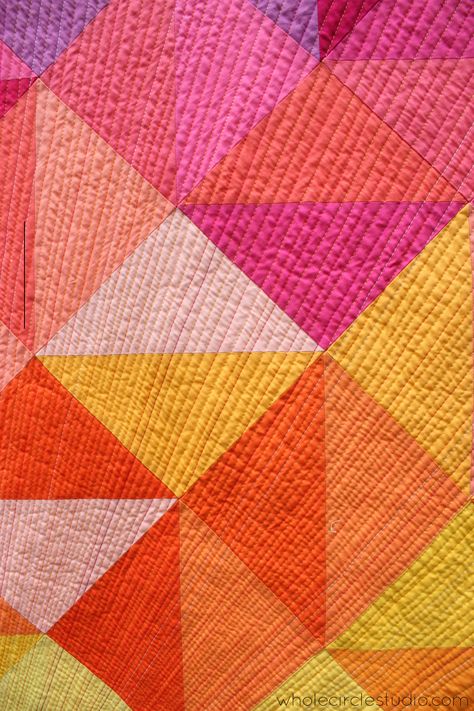 modern quilting | quilting | walking foot quilting | quilt | modern quilt | sewing | half square triangles | modern traditionalism | rainbow | colorful | sunrise | sunset | solid quilt | paintbrush palette| | Aurifil | | thread | whole circle studio | Sheri CIfaldi-Morrill | modern quilting Sunset Quilt Pattern, Gradient Quilts, Modern Baby Quilt Patterns, Sunset Quilt, Diagonal Quilt, Colorful Sunrise, Walking Foot Quilting, Sun Salutations, Sunrise Colors