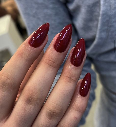 Almond Wine Nails, Almond Nails Wine Red, Wine Red Nails Designs Almond, Red Wine Almond Nails, Fat Hands Nails, Wine Red Almond Nails, Deep Wine Nails, Red Nails On Black Women, Wine Red Nails Acrylic