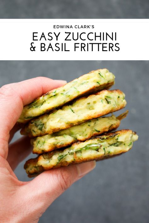 Zucchini, basil and feta fritters: Made with just a few ingredients, and absolutely delicious! Basil Zucchini, Basil Recipes, Easy Zucchini, Zucchini Fritters, Healthy Summer Recipes, Fritter Recipes, Food Help, Registered Dietitian, Zucchini Recipes