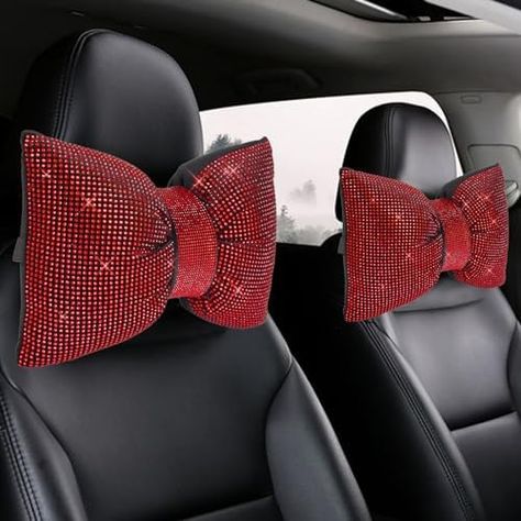 Amazon.com: surpassme 2PCS Rhinestone Car Headrest Neck Pillow for Driving with Bling Bling Crystal Bow Pillow Car Accessories for Women (Color) : Home & Kitchen Car Pillows, Bow Pillow, Bling Accessories, Bow Pillows, Bling Car, Bling Car Accessories, Car Headrest, Car Accessories For Women, Body Curves