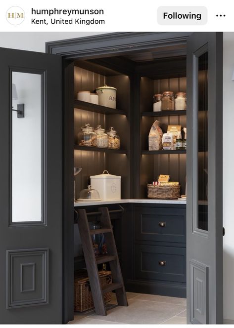 Larder Organisation, Pantry Redesign, Ivy Kitchen, Second Kitchen, Pantry Interior, House Pantry, Pantry Inspiration, Door Colour, Pantry Laundry Room