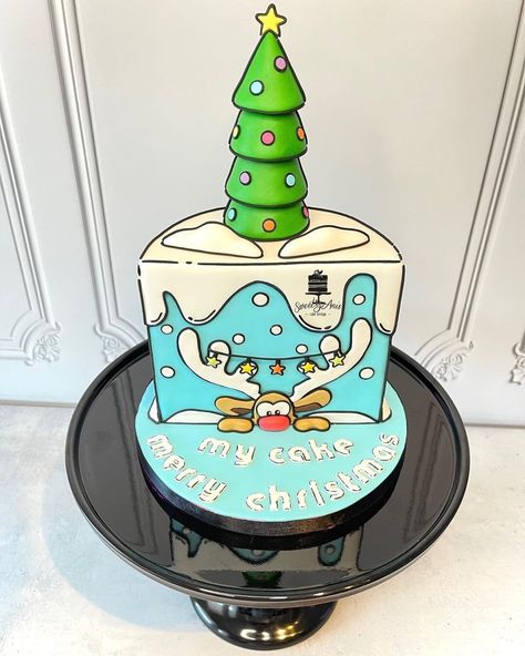 Cartoon Cake Ideas, Comic Cake, Decorated Cookies Tutorial, Christmas Cake Designs, Xmas Cake, Christmas Cake Decorations, Winter Cake, Cartoon Cake, Comic Cartoon