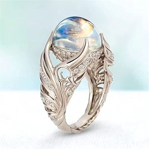 Womens Rings Unique, Moonstone Ring Sterling Silver, Unique Diamond Engagement Rings, Womens Rings Fashion, Magical Jewelry, Cz Jewelry, Men's Jewelry Rings, Fantasy Jewelry, Womens Engagement Rings