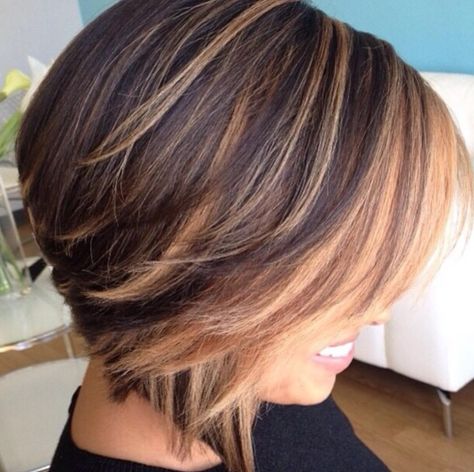 @salonpk Bob Balayage, Bob Hair Color, Inverted Bob Hairstyles, Stacked Bob Hairstyles, Brunette Balayage, Short Brown Hair, Short Hairstyles For Thick Hair, Short Hair Balayage, Trendy Hair Color