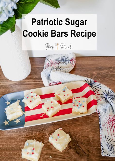 Pin this recipe for later and bring some patriotic flair to your dessert table with these Patriotic Sugar Cookie Bars! Click this PIN for the full recipe. These easy patriotic sugar cookie bars is my tried and true recipe and are perfect for Labor Day, all of July & Memorial Day. Patriotic Sugar Cookies, Sugar Cookie Bar Recipe, Patriotic Food, Sugar Cookie Bars, Cookie Bar Recipes, Cookie Bars, Dessert Table, Bars Recipes, Memorial Day