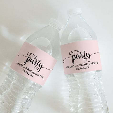 Blush Pink Calligraphy "Let's Party" Bachelorette Water Bottle Label Pink Calligraphy, Water Bottle Labels Wedding, Wedding Water Bottles, Champagne Brunch, Bachelorette Party Supplies, Bachelorette Decorations, Elegant Bridal Shower, Water Bottle Label, Water Party