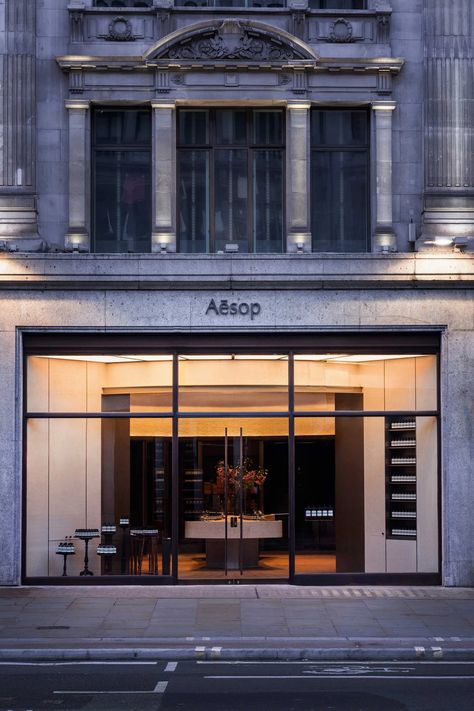 Forget the indie locations, Aesop is going mainstream. Can it keep its edge? | Vogue Business Aesop Shop, Regency Architecture, Regent Street London, Trendy Hotels, Paris Store, Interior Fit Out, Regent Street, Cove Lighting, New London