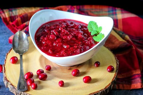 Peach Schnapps Cranberry Sauce #Thanksgiving #sauce #peach #Cranberry #schnapps #cranberry-sauce #peach schnapps #justapinchrecipes Caramel Apple Desserts, Fresh Cranberry Sauce, Fresh Cranberry, Canned Cranberry Sauce, Classic Thanksgiving, Fruit Sauce, Mulling Spices, Thanksgiving Dinner Recipes, Relish Recipes