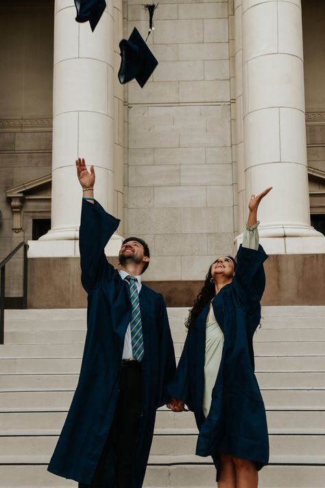 Graduation Pose For Couples, Graduation Picture With Husband, Couple Poses For Graduation, Cap And Gown Photos Couple, Graduation Pictures With Partner, Grad Pic Couple, Couple Grad Poses, Graduation Photography Couples, Cute Graduation Pictures With Boyfriend