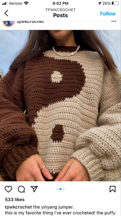 Brown Crochet Outfit, Brown Things To Crochet, Crochet Brown Sweater, Crochet Sweater Dark, Crochet Grunge Sweater, Brown Crochet Sweater For Fall, Crochet Sweatshirt Aesthetic, Casual Brown Crochet Sweater, Crochet Jumper Pattern