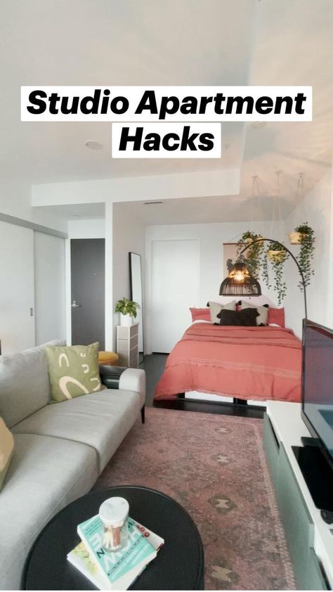 Studio Apartment Hacks | Small apartment living, Apartment inspiration, Studio apartment decorating Studio Apartment Hacks, Alexandra Gater, Small Studio Apartment Decorating, Cozy Studio Apartment, Tiny Studio Apartments, Studio Apartment Living, Small Apartment Bedrooms, Studio Apartment Design, Apartment Hacks