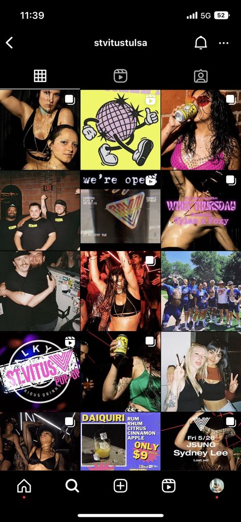 Instagram feed for disco club in smaller city. Party feeling highlighting bar-goers Nightclub Instagram Feed, Night Club Instagram Feed, Music Artist Instagram Feed Ideas, Music Instagram Feed, School Club Instagram Feed, Band Instagram Feed, Club Instagram Feed, Bar Instagram Feed, Bar Social Media Design