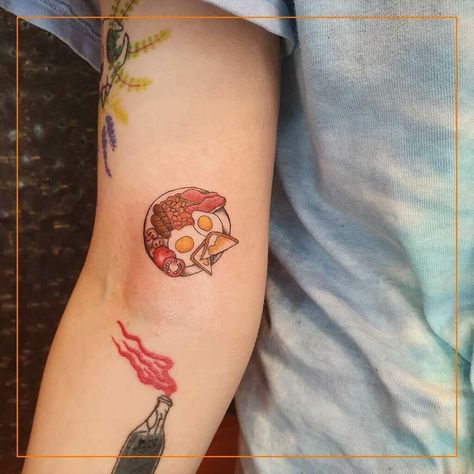 Breakfast Tattoo, Smiley Face Tattoo, Beautiful Tattoo Designs, Diner Coffee, Peacock Feather Tattoo, Beautiful Tattoo, Feather Tattoo, Breakfast Plate, English Breakfast