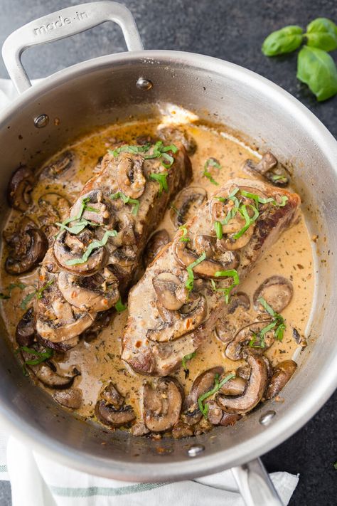 Garlic Parmesan Mushroom Cream Sauce on top of a delicious pan seared steak Mushroom Sauce For Steak, Mushroom Parmesan, Sauce For Steak, Mushroom Sauce Steak, Mushroom Cream Sauce, Broiled Chicken Breast, Valentines Aesthetic, Aesthetic Mushroom, Filet Mignon Recipes