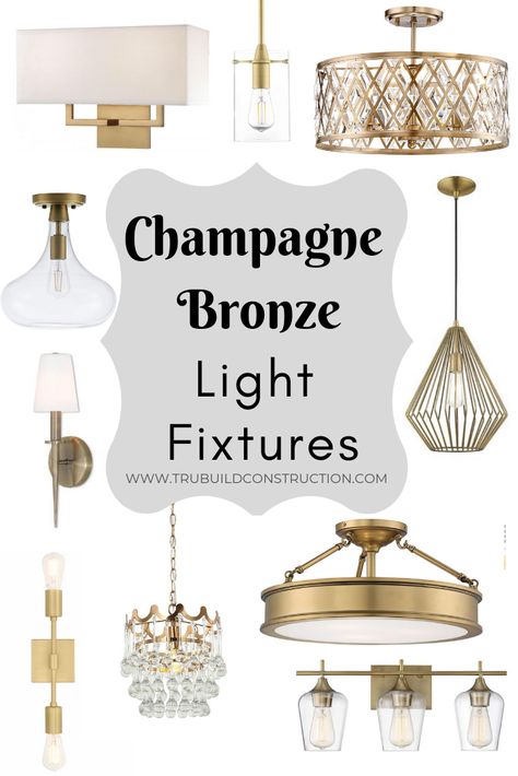 The Best Light Fixtures To Match Delta Champagne Bronze — TruBuild Construction Delta Champagne Bronze Bathroom, Champagne Bronze Light Fixtures, Bronze Bathroom Light Fixtures, Champagne Bronze Bathroom, Champagne Bronze Kitchen, Delta Champagne Bronze, Bronze Light Fixture, Champagne Bronze Hardware, Bronze Vanity Lighting