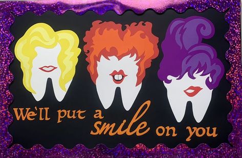 Dental Office Bulletin Board Ideas, Orthodontic Bulletin Board Ideas, Dental Office Halloween Decorations, Dental Board Ideas, Dental Office Halloween Decor, Dental Bulletin Board Ideas, Fall Dental Bulletin Board, Dental Chalkboard Ideas, Fall Orthodontic Marketing