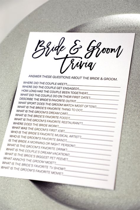 Bride And Groom Trivia, Bridal Shower Trivia, Bridal Shower Game Ideas, Bridal Shower Question Game, Bridal Shower Games Prizes, Bridal Shower Questions, Bridal Shower Games Funny, Bride Game, Simple Bridal Shower