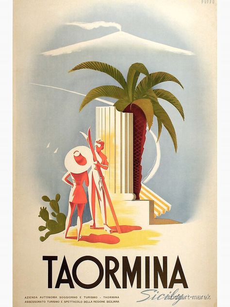 Italian Poster, Vintage Italian Posters, Taormina Sicily, French Wall Art, Italian Posters, Art Nouveau Decor, Italian Travel, Old Posters, Travel Vintage